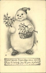 Hello! Here's Xmas Day Once More Snowmen Postcard Postcard