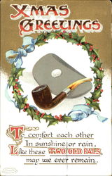 Xmas Greetings Pipe Christmas Postcard Postcard