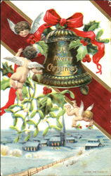 Cherubs Bell Christmas Postcard Postcard