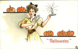 Woman with Mirror, JOLs Halloween Postcard Postcard