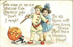 Children Carving JOL Halloween Postcard Postcard