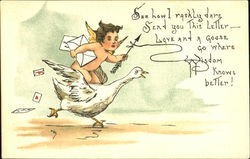 Cupid on Duck Postcard