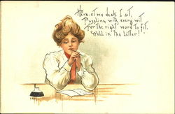 Woman Writing Postcard