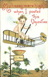 Cupid on Airplane Postcard