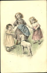 Girls with Lamb Postcard Postcard