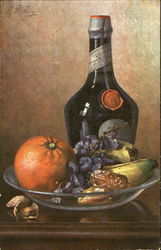 Still Life - Fruit & Wine Artist Signed Postcard Postcard