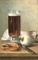 Still Life - Beer & Pretzel Artist Signed Postcard Postcard