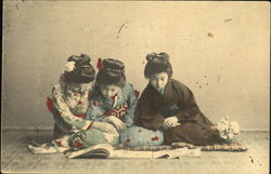 Three Japanese Girls - Hand Colored Asian Postcard Postcard