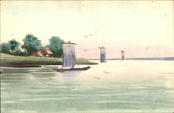 Japanese Scene - Boats Postcard