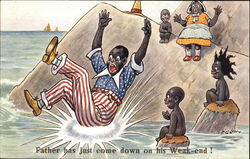 Father Has Just Come Down On His Weak-End! Black Americana Postcard Postcard