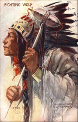 Fighting Wolf Native Americana Postcard Postcard