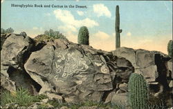 Hieroglyphic Rock And Cactus In The Desert Postcard