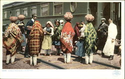 Pueblo Indians Selling Pottery Native Americana Postcard Postcard