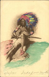 Hand Colored Indian Chief Native Americana Postcard Postcard