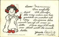 Girl in nightgown with candle Postcard