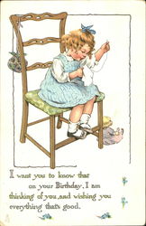 Little Girl Sewing Children Postcard Postcard