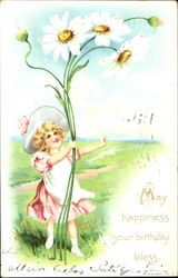 May Happiness Your Birthday Bless Flowers Postcard Postcard