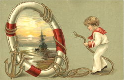 Sailor Boy Holding a Rope Postcard