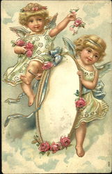 Two Angels with Mirror and Roses Postcard