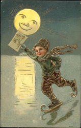 A boy on ice skates delivers a message Postcard