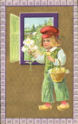 Dutch Girl With Flowers Postcard