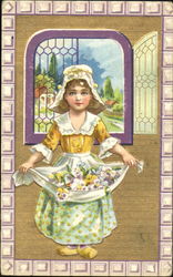 Dutch Girl With Her Apron Filled With Flowers Girls Postcard Postcard