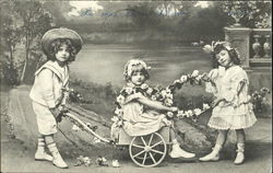 Three children make flower chains Postcard Postcard