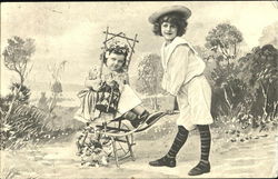 brother and sister playing in the yard Children Postcard Postcard