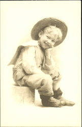 Little Boy Wearing a Straw Hat Boys Postcard Postcard