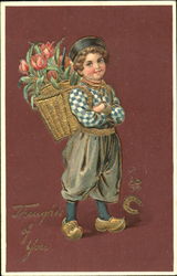 Dutch Boy with Tulips Postcard