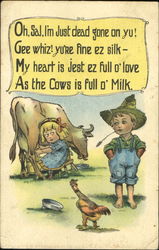 Little Girl and Boy Farmers Postcard