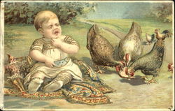 Child and Chickens Babies Postcard Postcard