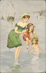 Mother with Children Swimsuits & Pinup Postcard Postcard