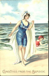 Greetings From The Seaside Swimsuits & Pinup Postcard Postcard