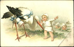 Baby with Stork Babies Postcard Postcard