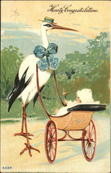 Stork with Baby Carriage Postcard