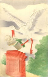 Embossed Stork Babies Postcard Postcard