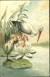 Stork with Lilly Babies Postcard Postcard