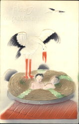 Embossed Stork Babies Postcard Postcard