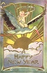 Stork & Baby A Happy New Year Postcard