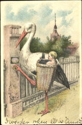 Stork with BAby Babies Postcard Postcard