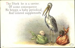 Stork with Black & White Babies Postcard