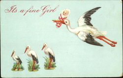 It's A Fine Girl - Storks Babies Postcard Postcard