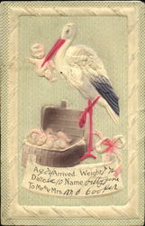 Embossed Stork, Baby Babies Postcard Postcard