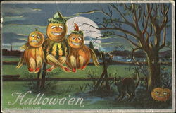 Halloween Pumpkins on Fence Postcard