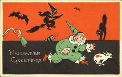 Halloween Greetings Clown Witch Postcard Postcard