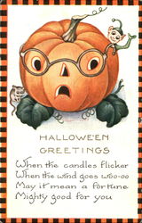 Halloween Greetings JOL with Glasses Postcard Postcard