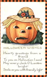 Halloween Wishes JOL with Hat Postcard