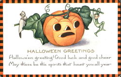 Halloween Greetings JOL with Elves Postcard Postcard