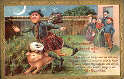 All Halloween Greetings Scottish Farmer Pig Postcard